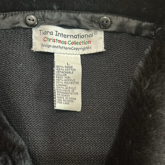 Tiara International Christmas Collection Poinsettia Blk Cardigan Sequin Beads L - Picture 4 of 16